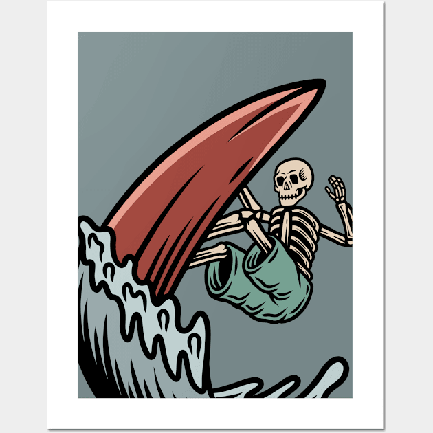 Retro Surfing Skeleton Wall Art by SLAG_Creative